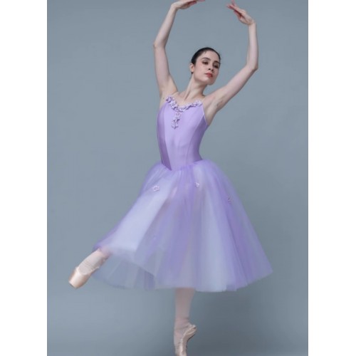 Light purple lavender long tutu ballerina ballet dance dresses for women girls modern ballet dance competition costumes